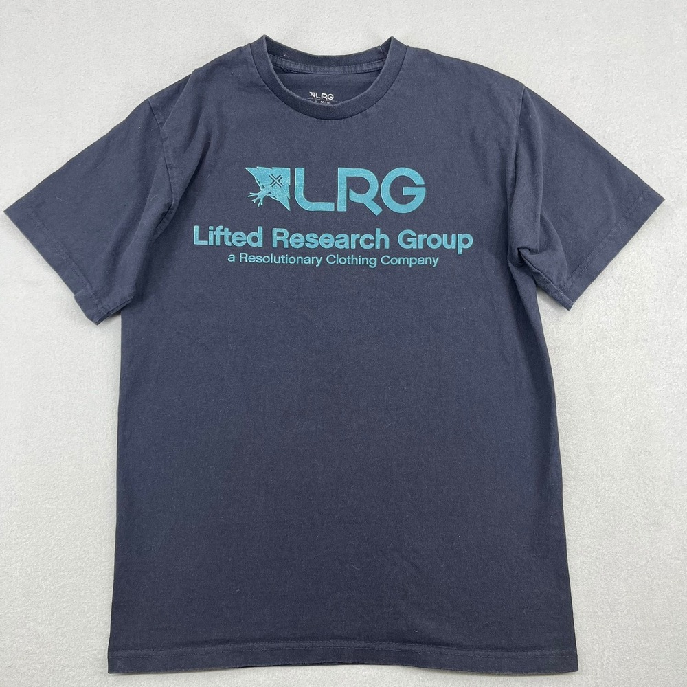 LRG Lifted Research Group Mens‎ Graphic T-Shirt Navy Blue Teal Logo Size Medium